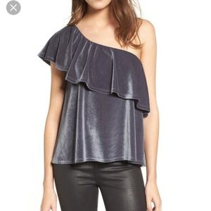 Ten Sixty Sherman Velvet Gray One Shoulder Top